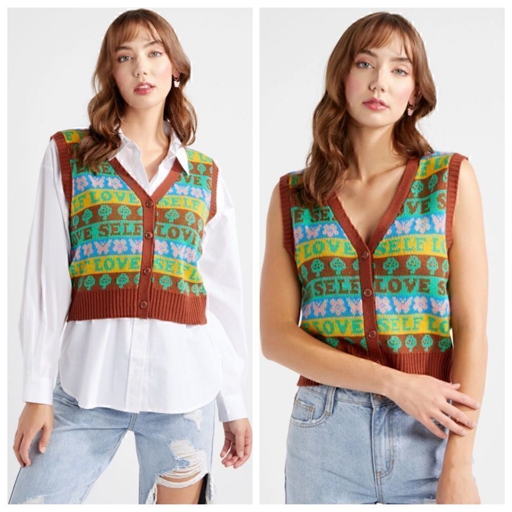 Rue21 Vest Sweater Womens V neck button down y2K knit‎